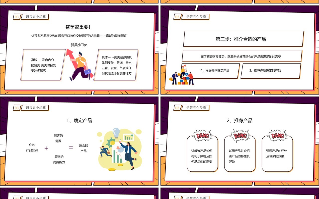 紫色漫画风销售技巧培训PPT模板