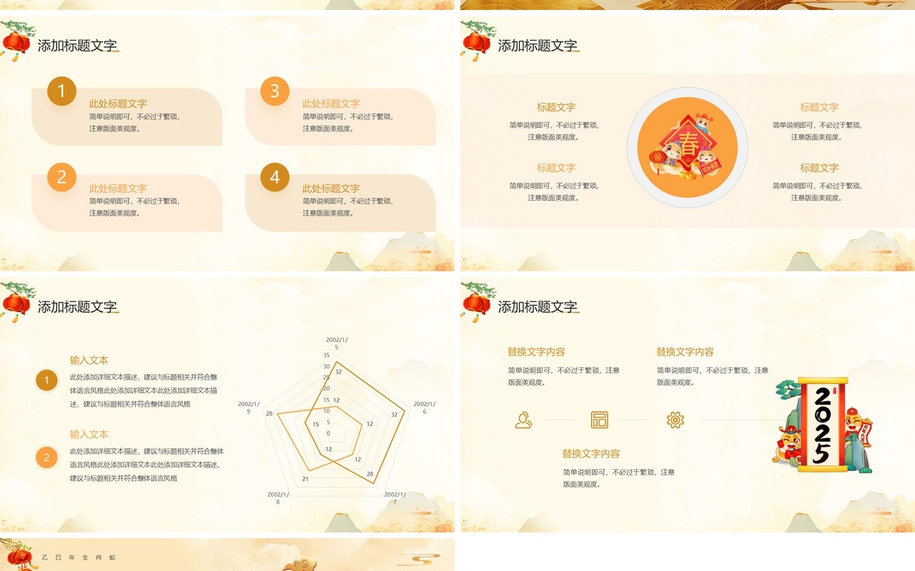 黄色国潮风2025工作总结汇报PPT模板