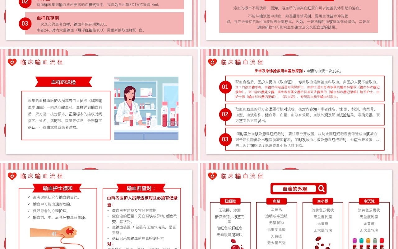 红色插画风输血相关知识培训ppt模板
