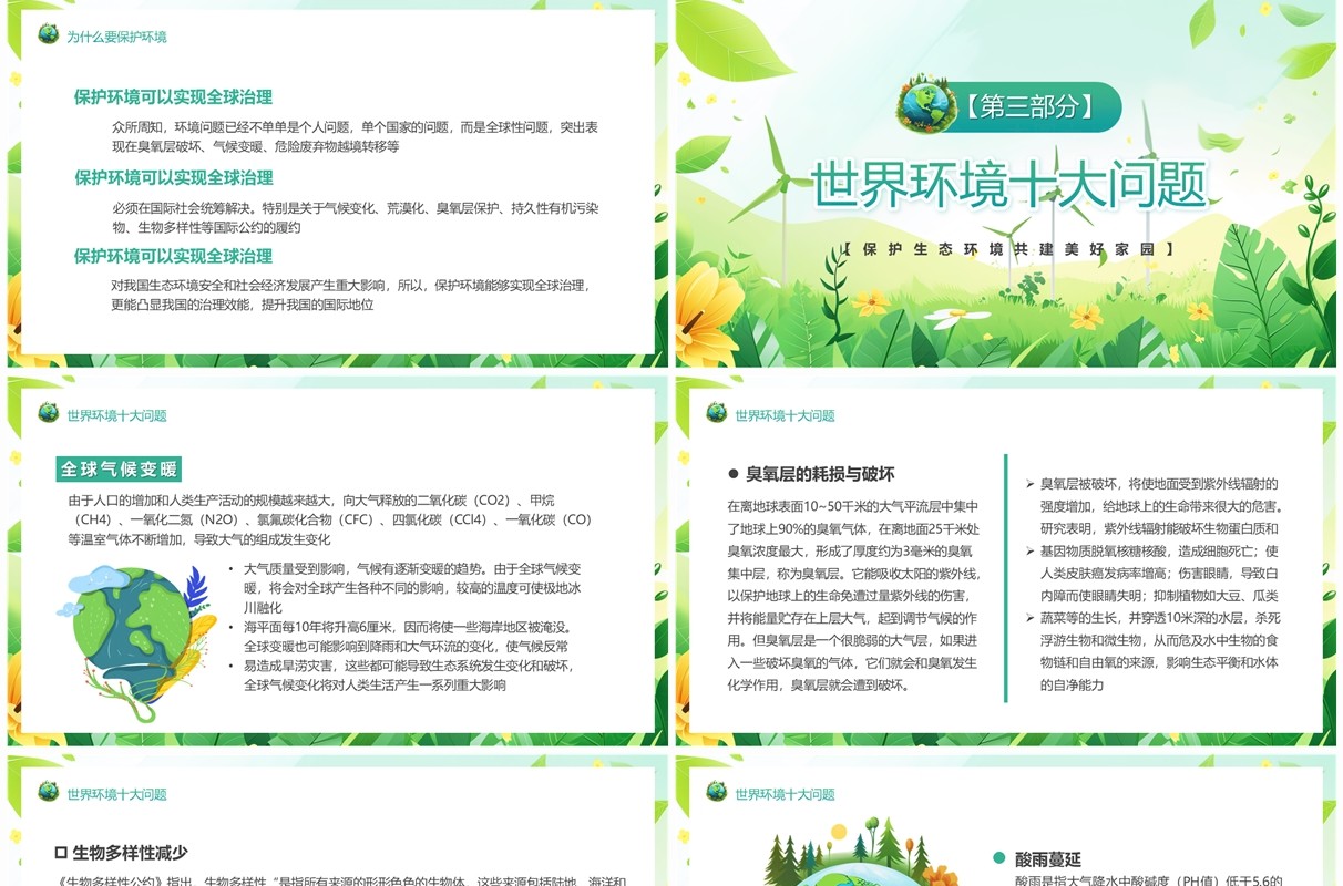 绿色卡通风保护地球全球战塑PPT模板