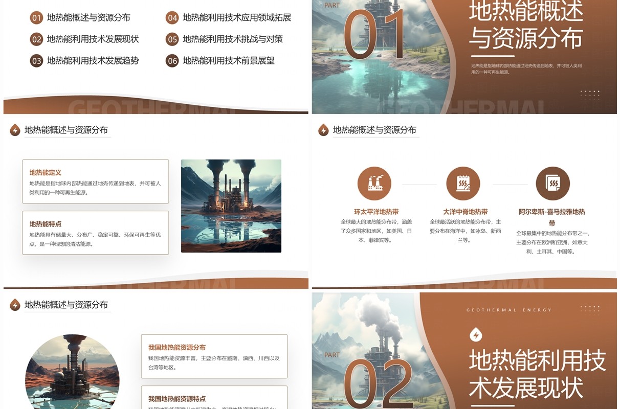 棕色简约风地热能利用技术研究PPT模板