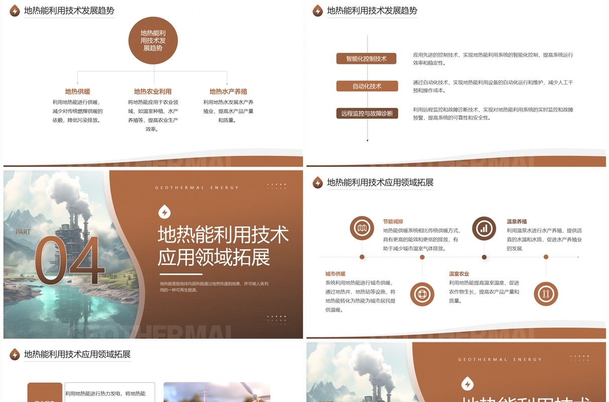 棕色简约风地热能利用技术研究PPT模板