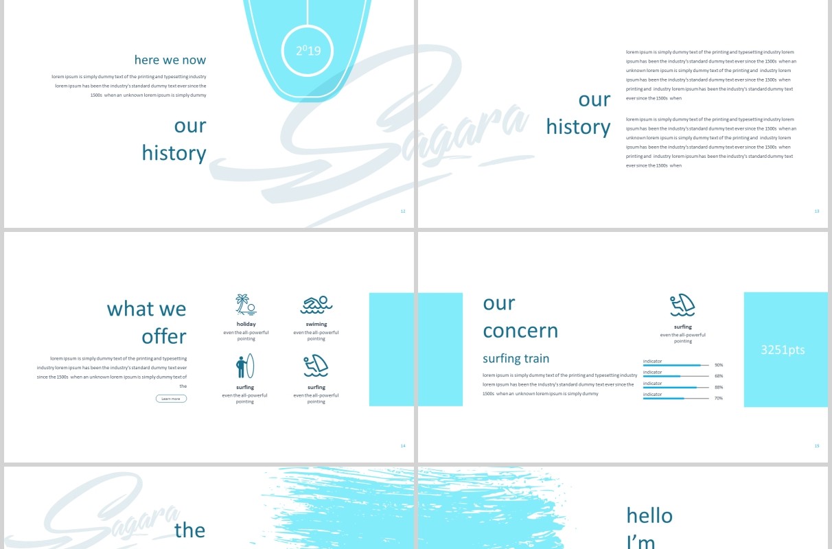 户外冲浪旅游度假宣传PPT图文排版模板Sagara Powerpoint Template