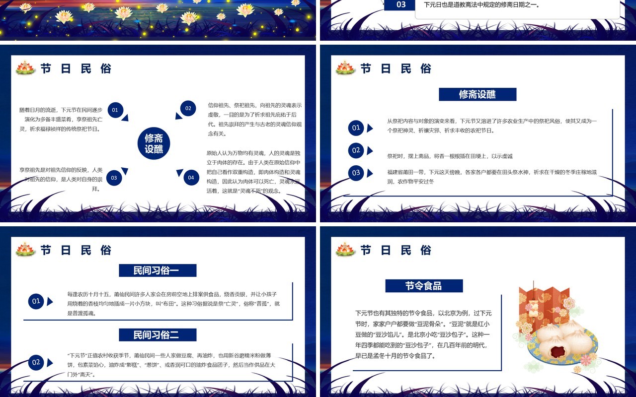蓝色卡通风中国传统节日之下元节PPT模板
