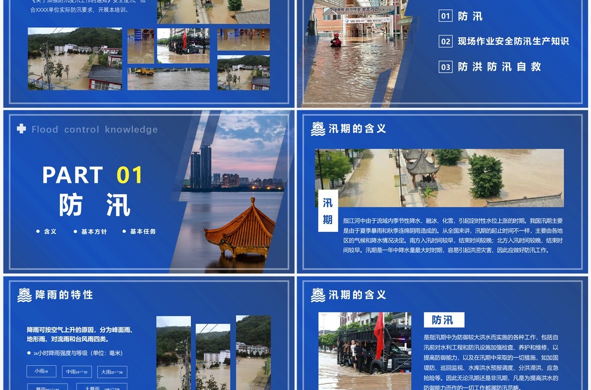 蓝色商务企业安全生产防汛知识PPT模板