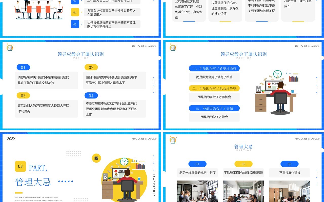 黄蓝简约风可复制的领导力企业培训PPT模板