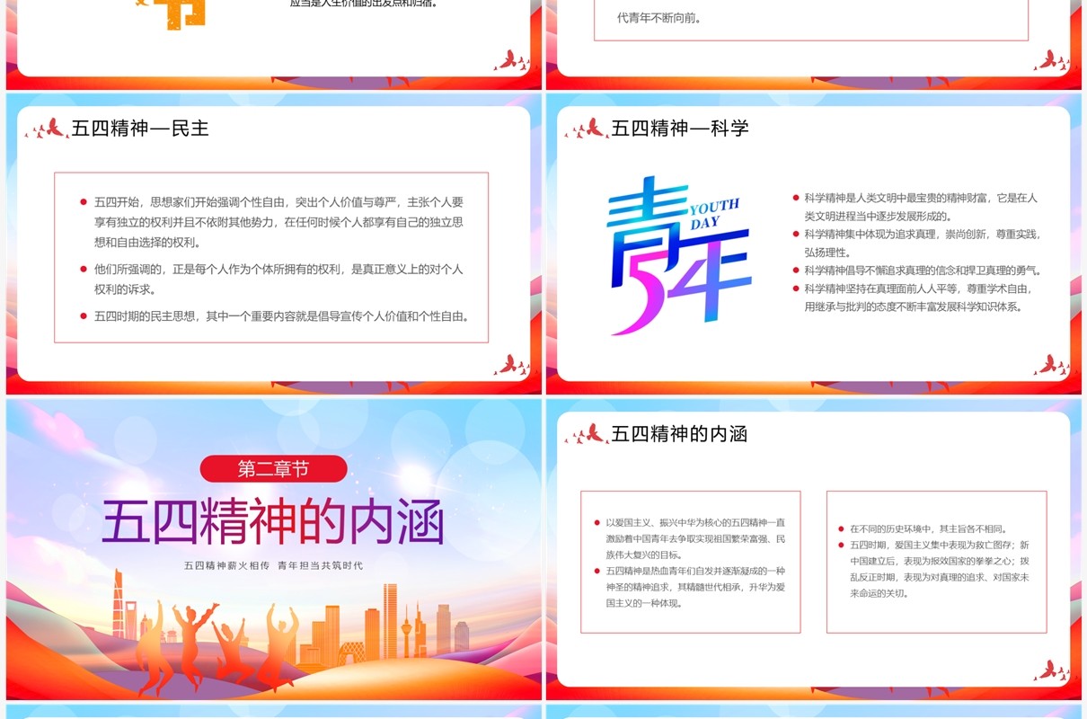 红色激扬青春放飞梦想五四青年节介绍PPT模板