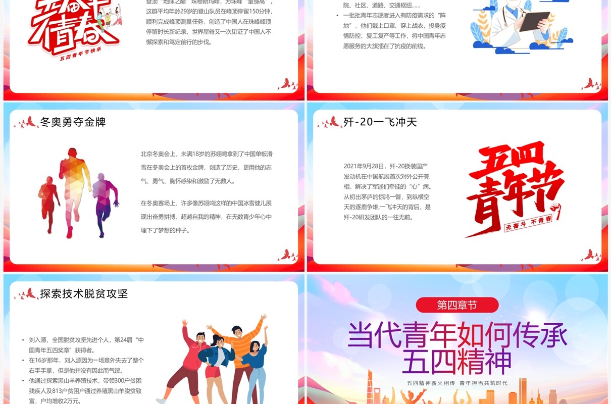 红色激扬青春放飞梦想五四青年节介绍PPT模板