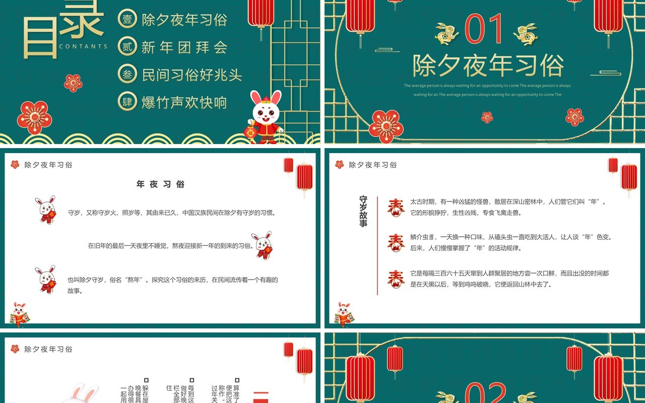 绿色中国风兔年大吉兔年介绍PPT模板