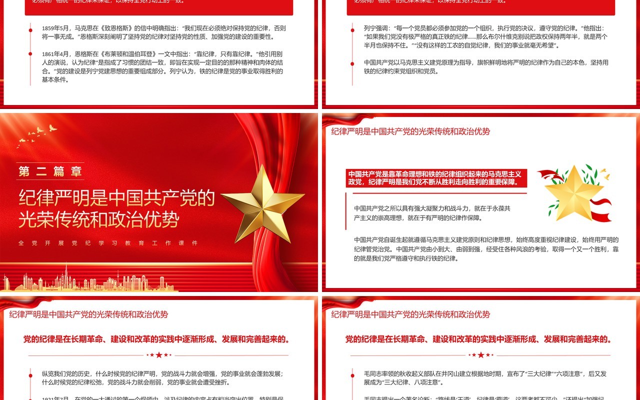红色党政风党纪学习教育工作课件PPT模板
