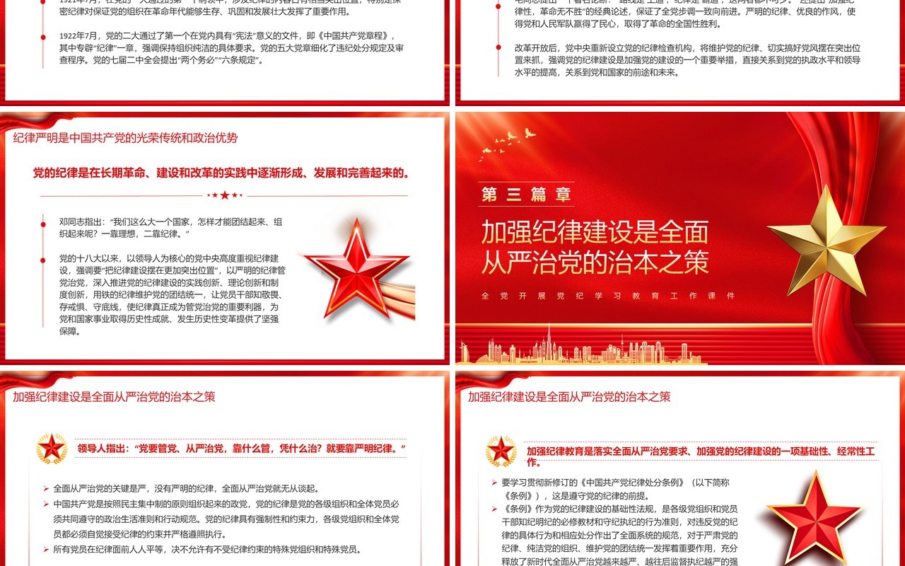 红色党政风党纪学习教育工作课件PPT模板