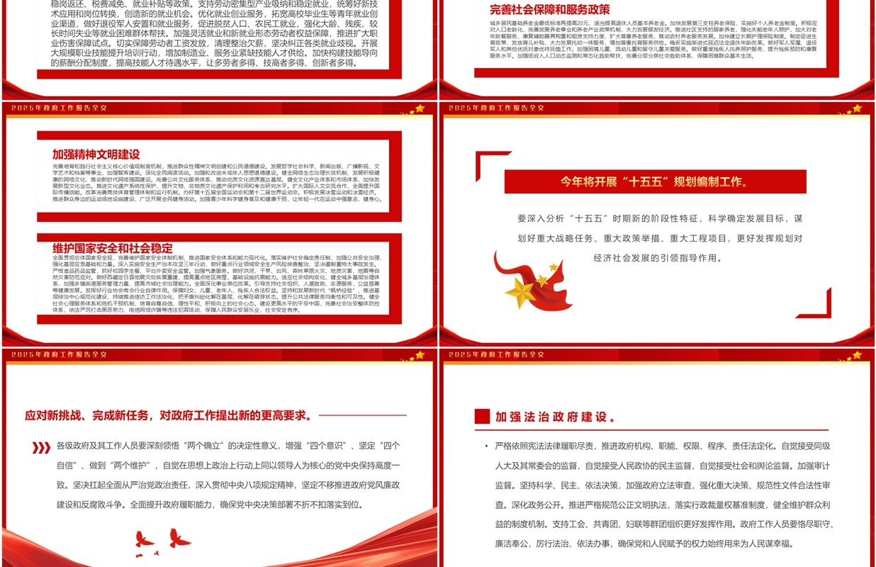红色简约风2025政府工作报告全文PPT模板