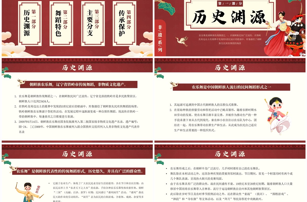 红色中国风非遗系列之朝鲜族农乐舞PPT模板