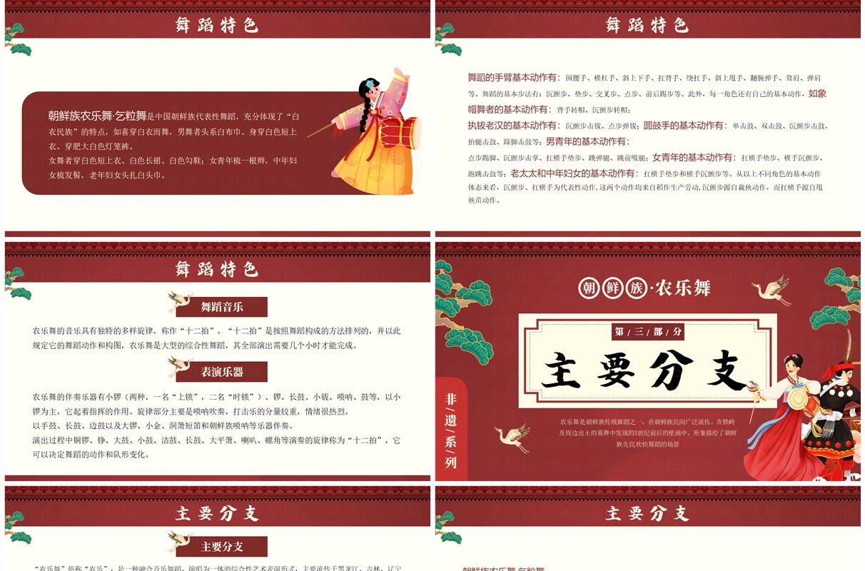 红色中国风非遗系列之朝鲜族农乐舞PPT模板