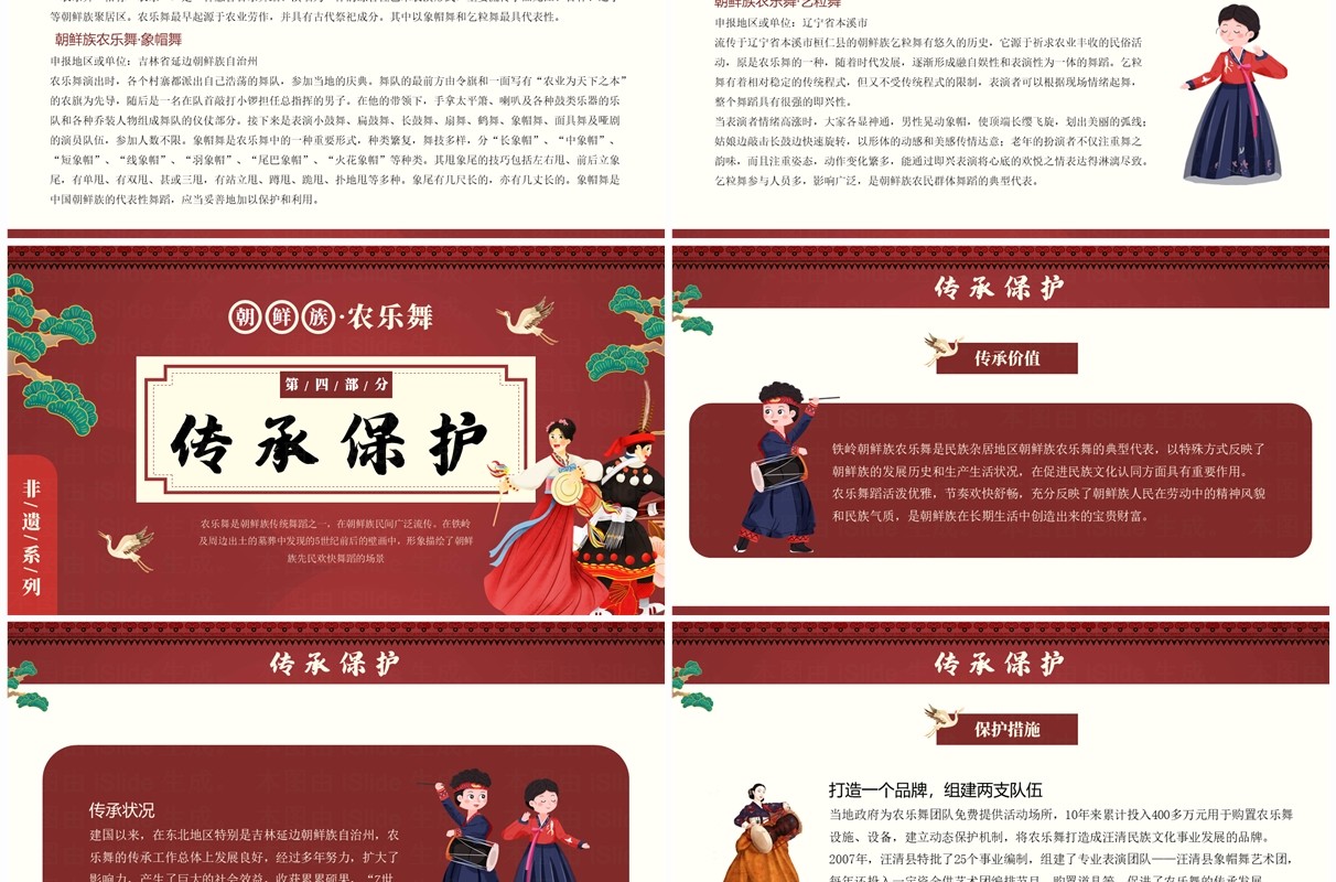 红色中国风非遗系列之朝鲜族农乐舞PPT模板