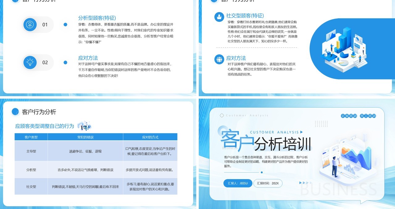 蓝色扁平化客户行为分析培训PPT模板