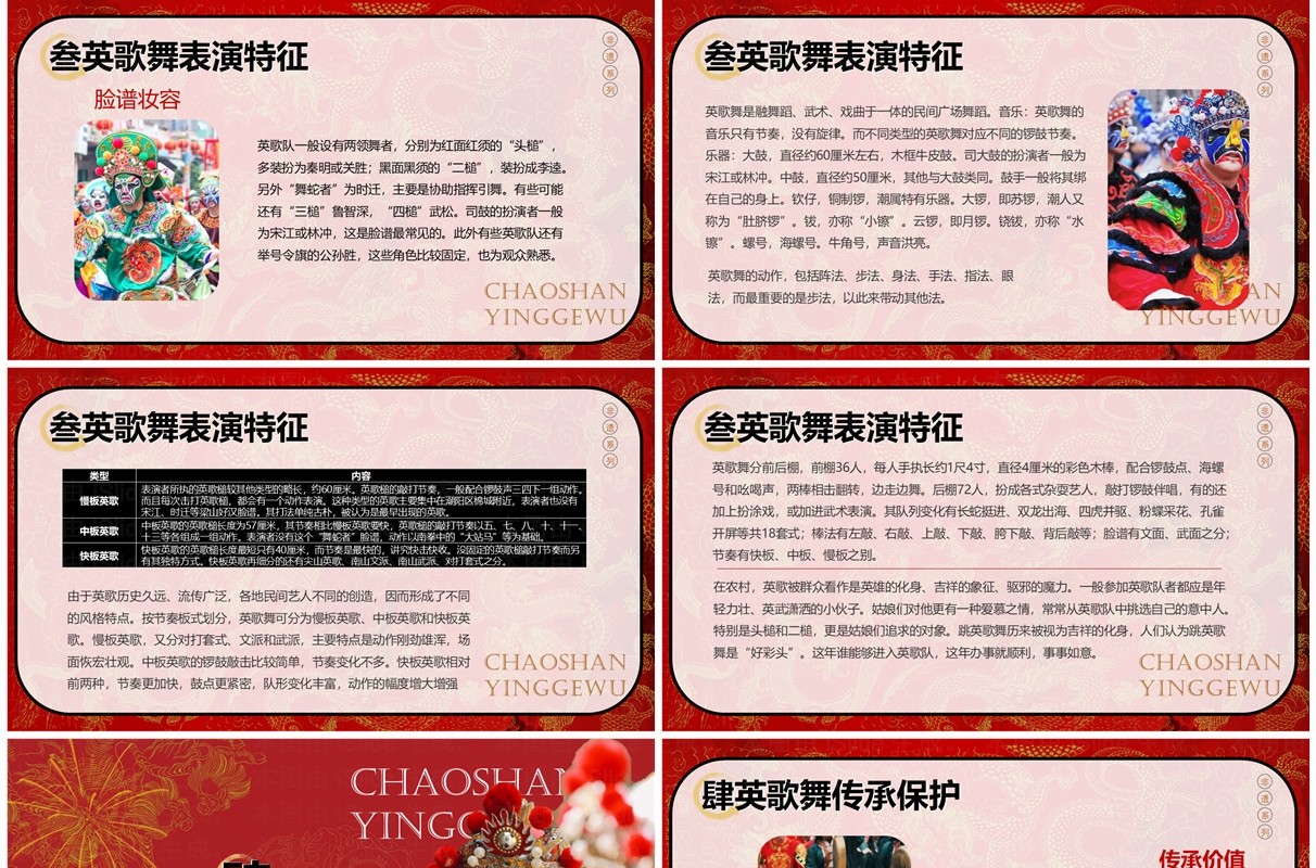 红色简约中国风非遗系列之英歌舞PPT模板