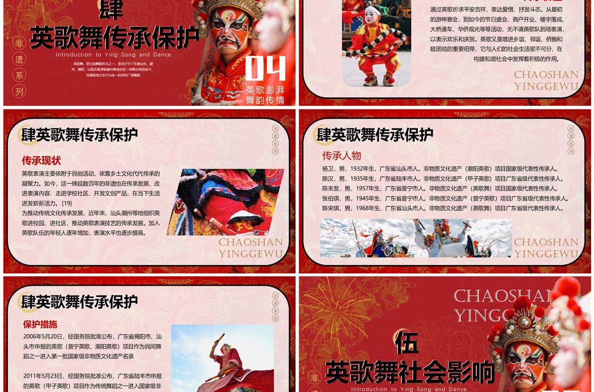 红色简约中国风非遗系列之英歌舞PPT模板