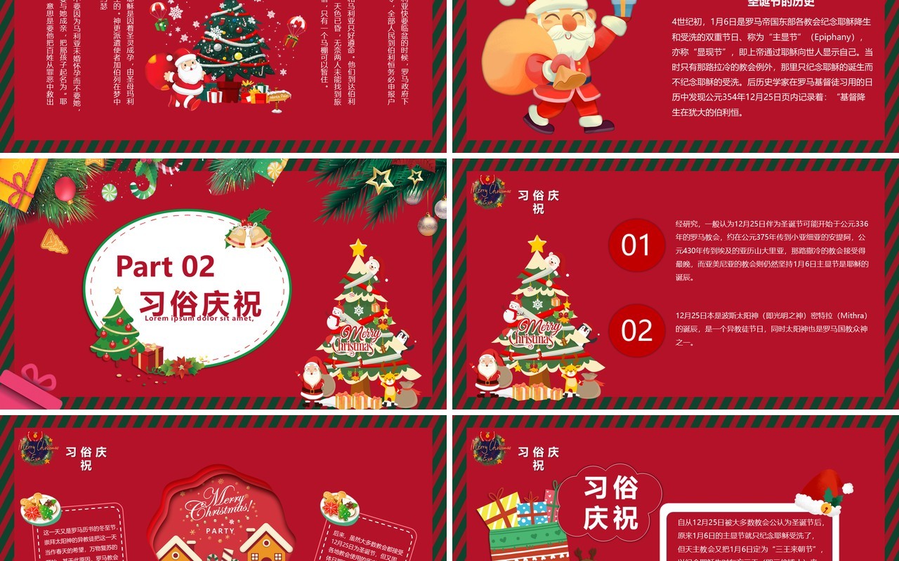 红色卡通快乐圣诞节平安夜节日主题介绍PPT模板