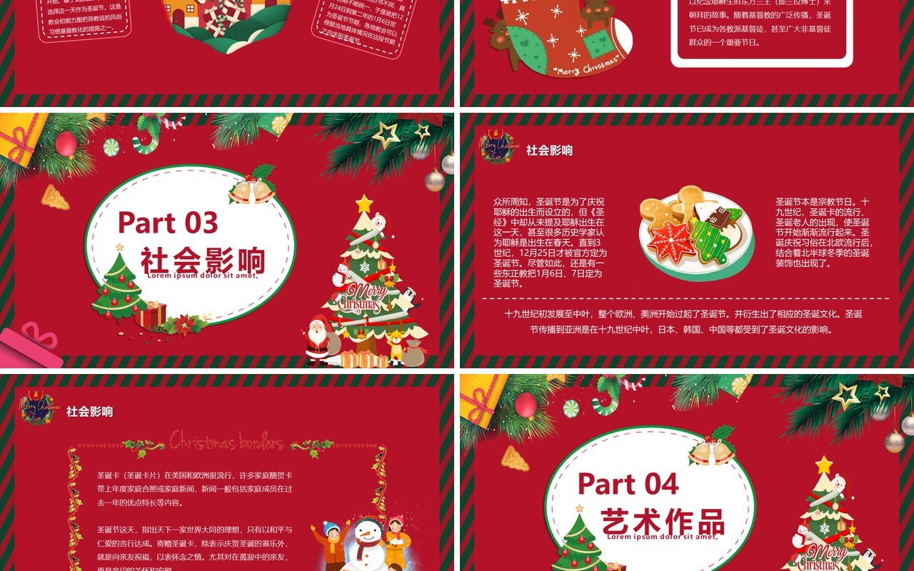 红色卡通快乐圣诞节平安夜节日主题介绍PPT模板