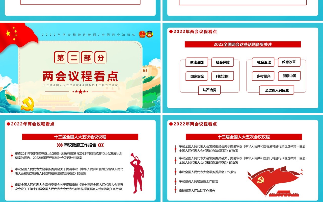 蓝色卡通童心看两会两会精神进校园PPT模板