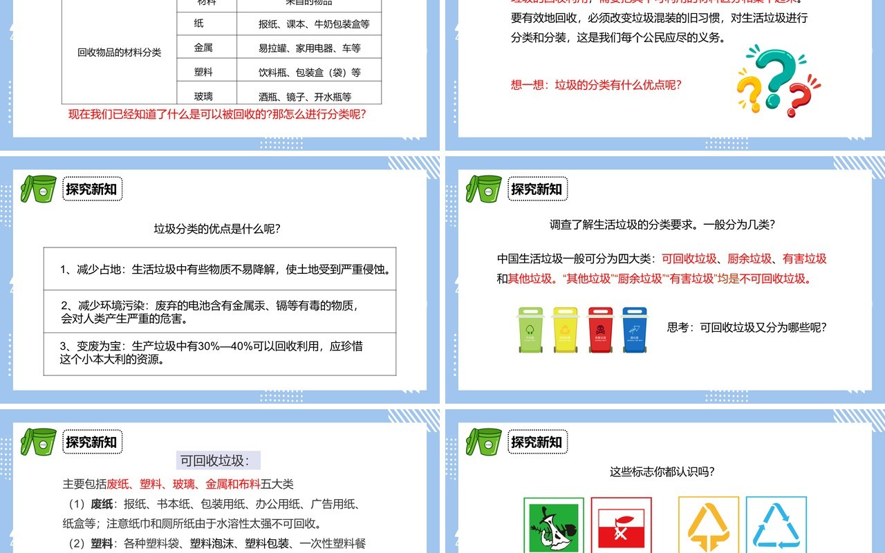 教科版六年级科学下册分类和回收利用课件PPT模板