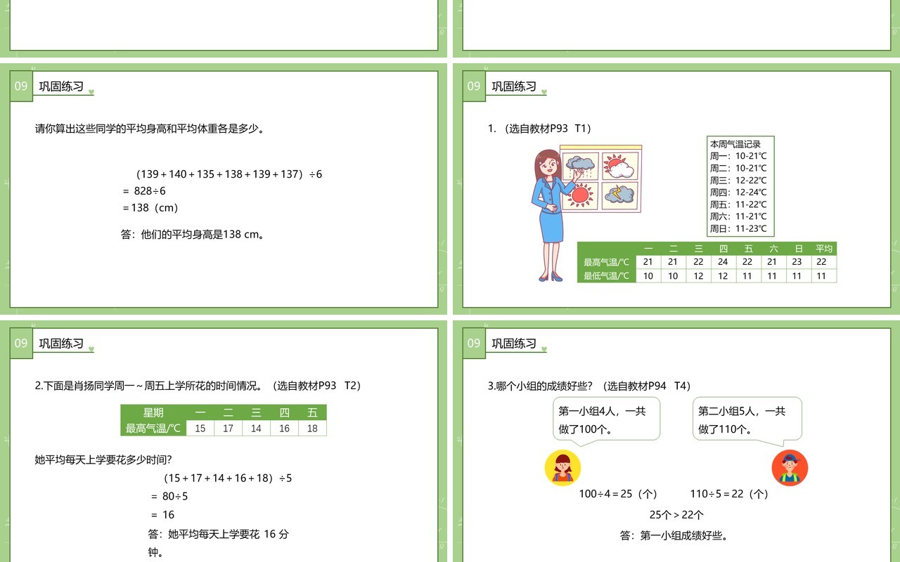 部编版四年级数学下册平均数课件PPT模板