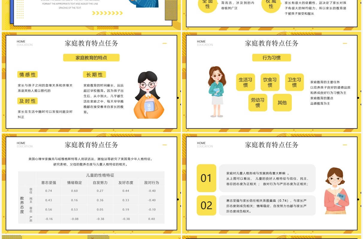 黄色卡通风走出家庭教育误区PPT模板