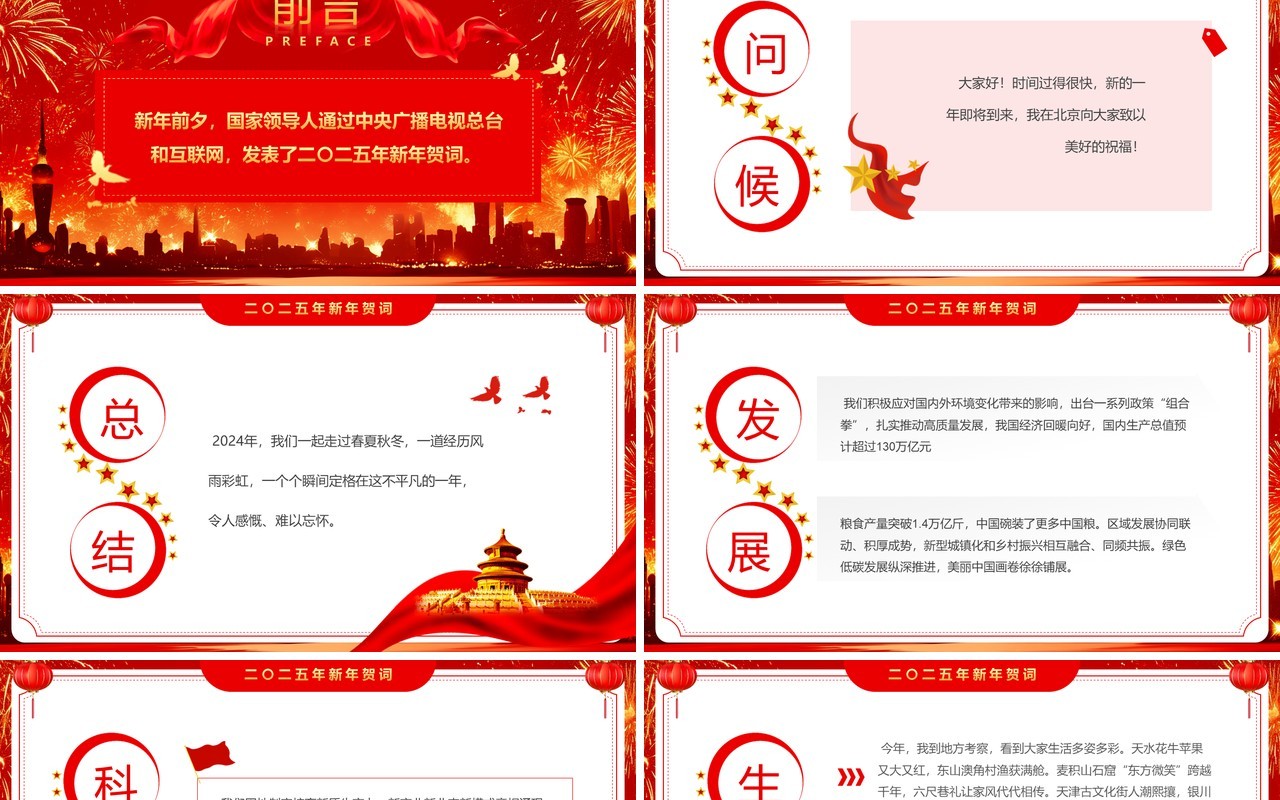 红金简约风二〇二五年新年贺词PPT模板