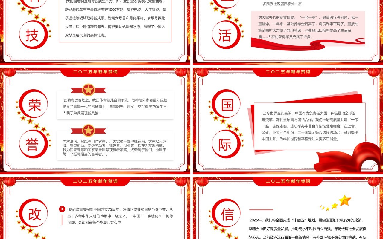 红金简约风二〇二五年新年贺词PPT模板