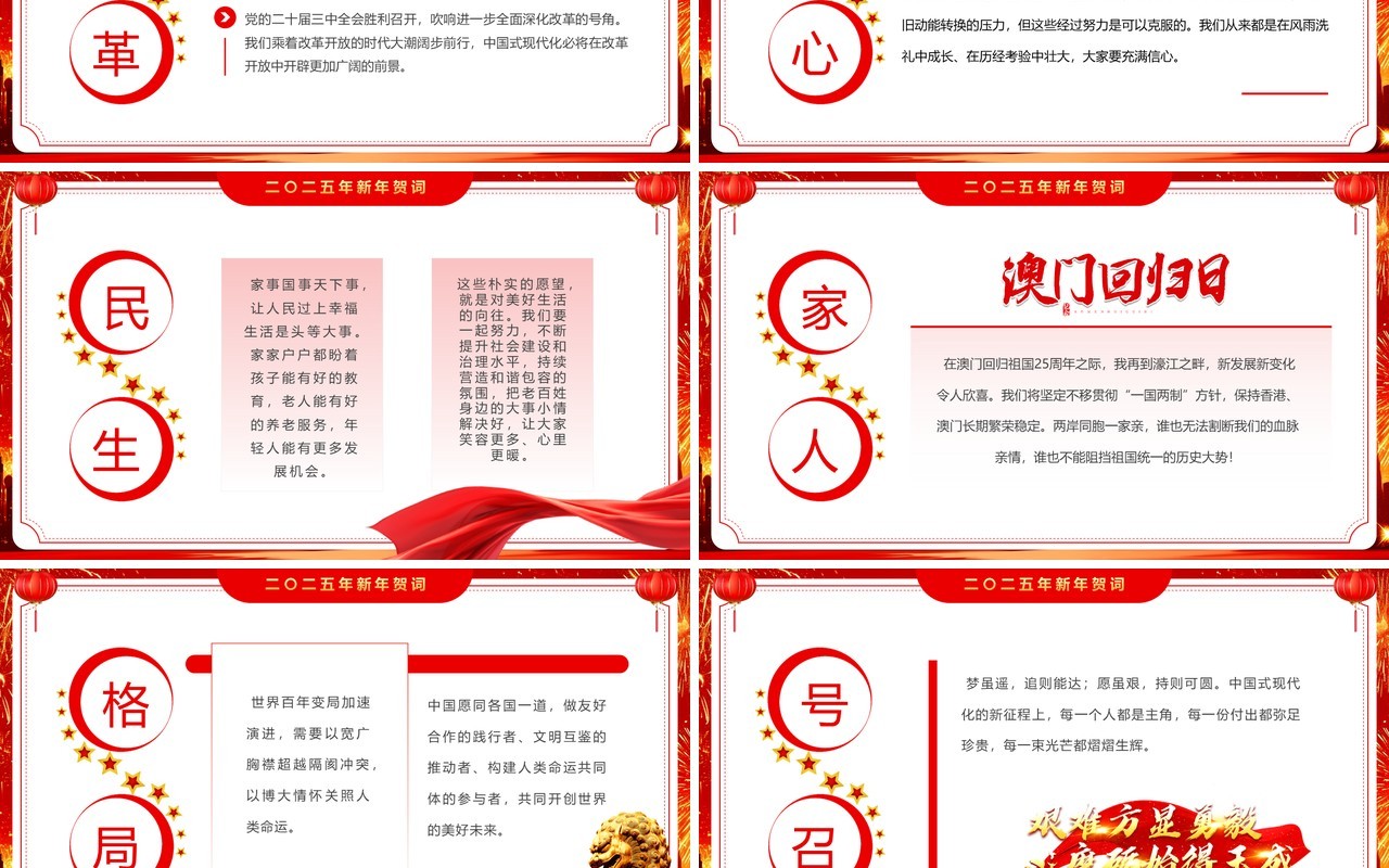 红金简约风二〇二五年新年贺词PPT模板