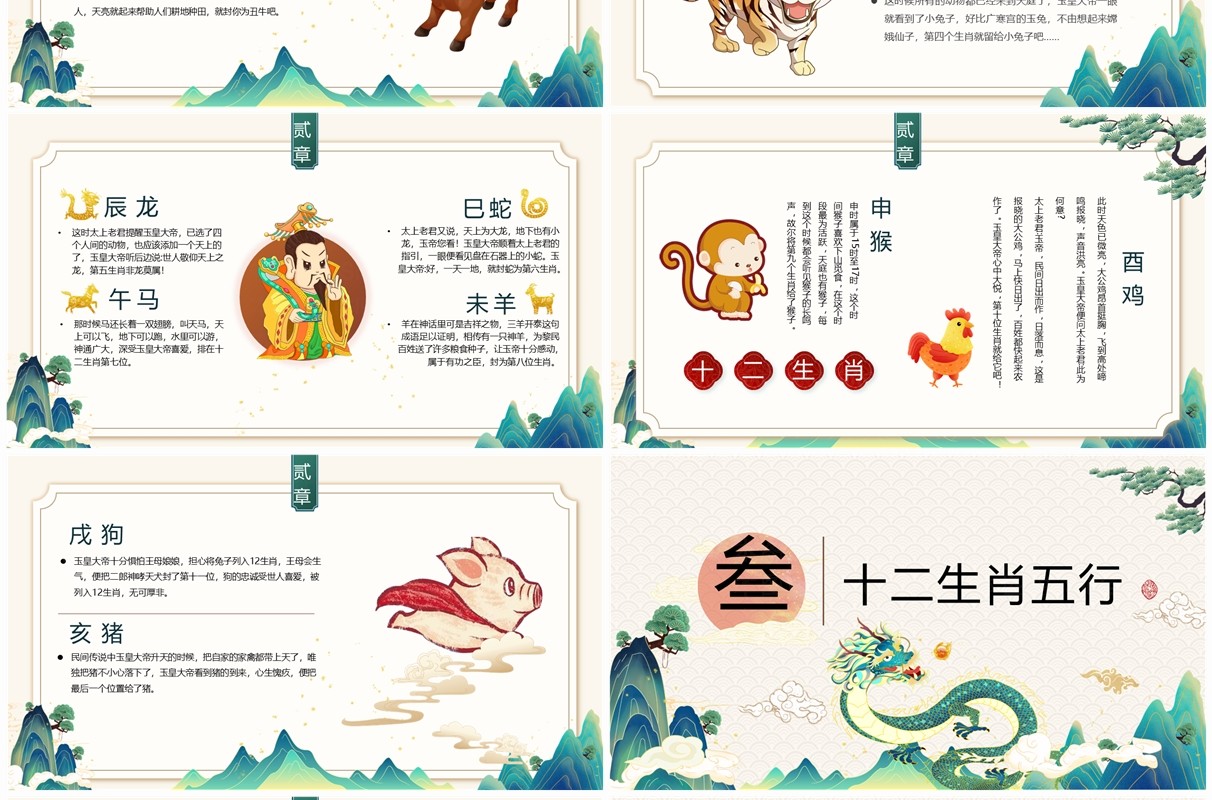 绿色中国风中国十二生肖故事PPT模板