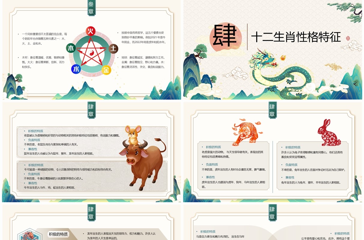 绿色中国风中国十二生肖故事PPT模板