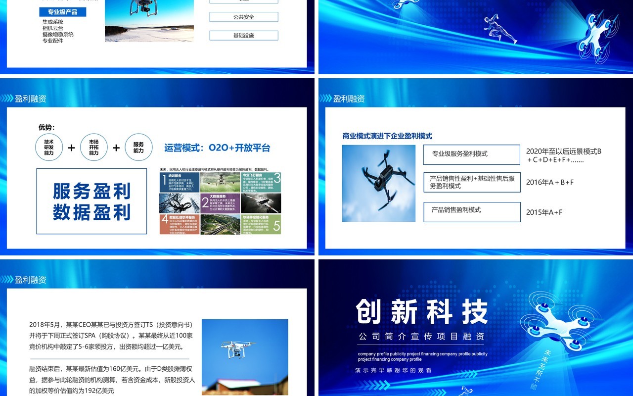 蓝色创新科技公司简介宣传项目融资计划动态PPT模板