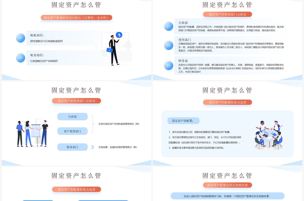 蓝色插画风企业固定资产培训PPT模板