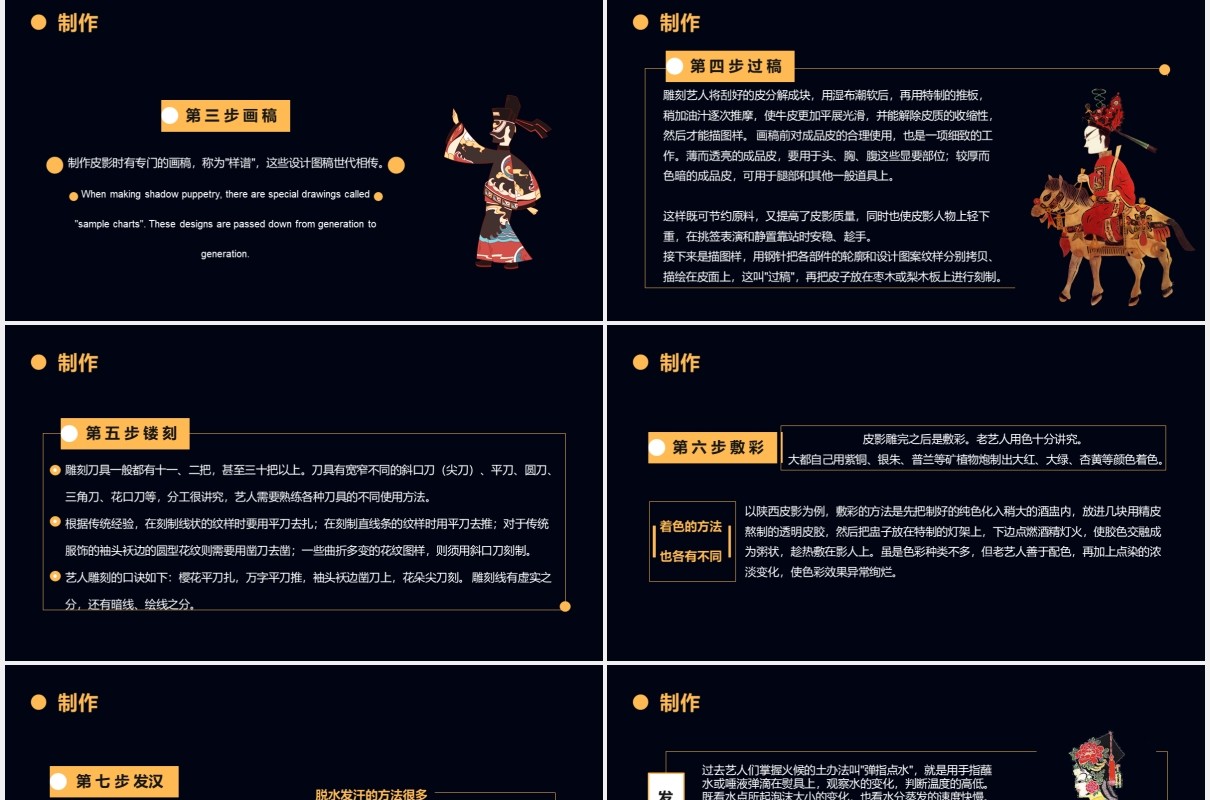深色鎏金风皮影文化宣传通用PPT模板