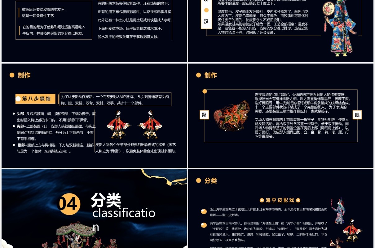 深色鎏金风皮影文化宣传通用PPT模板