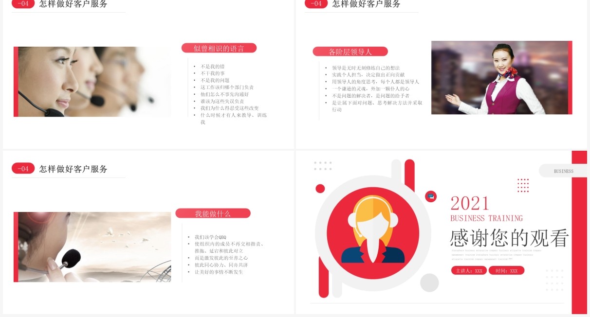 红色简约风客服培训动态课件PPT模板