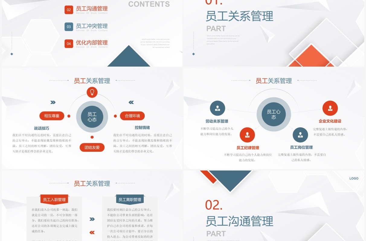 蓝橙色简约风企业员工管理技巧培训PPT模板