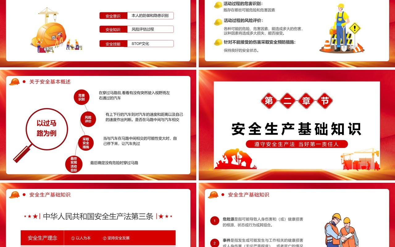 红色简约风全国安全生产月PPT模板