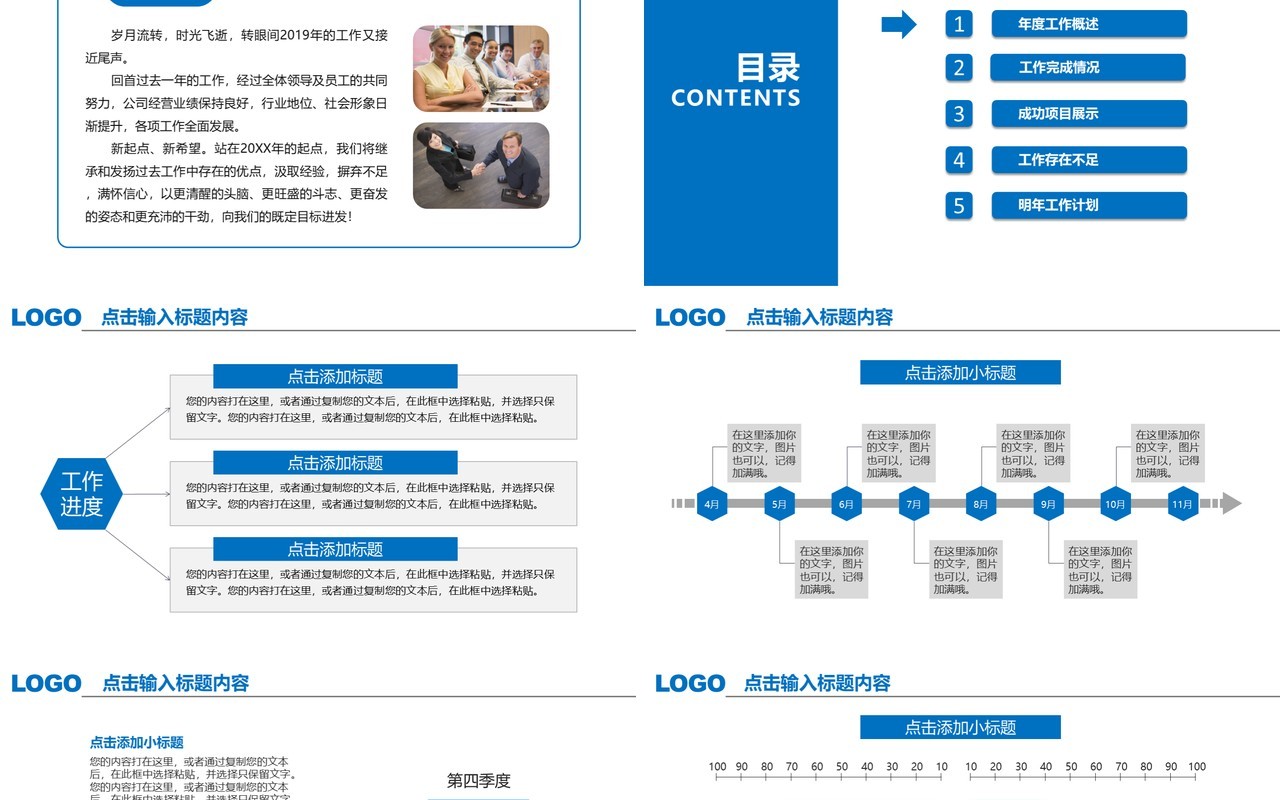 蓝色简约工作总结汇报PPT模板