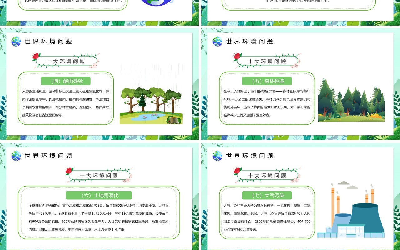 绿色卡通世界环境日介绍宣传PPT模板