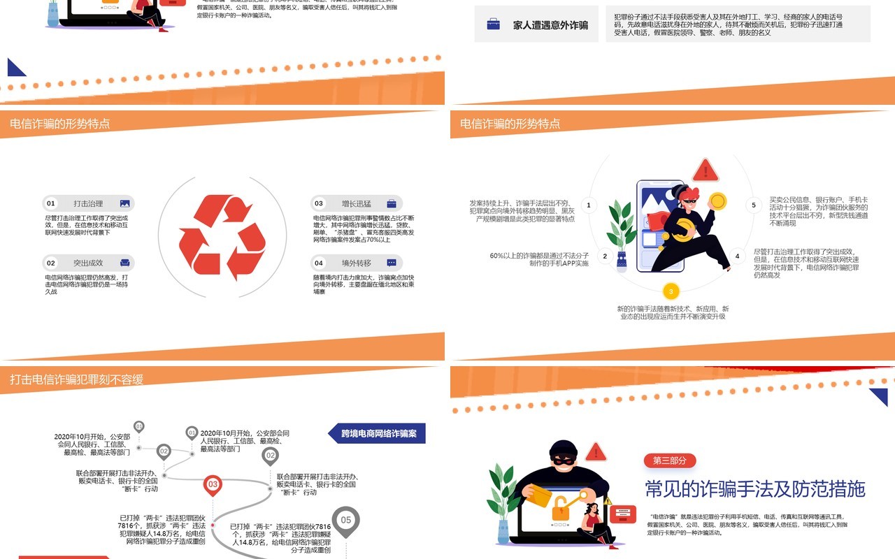 橙色卡通谨防新型网络犯罪宣传教育PPT模板