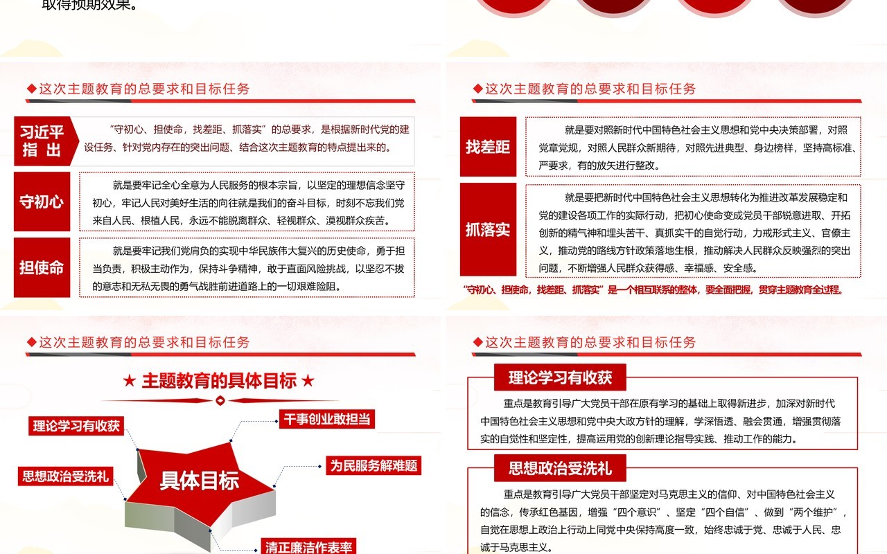 红色不忘初心牢记使命主题守初心担使命找差距抓落实党政党课党建主题PPT模板