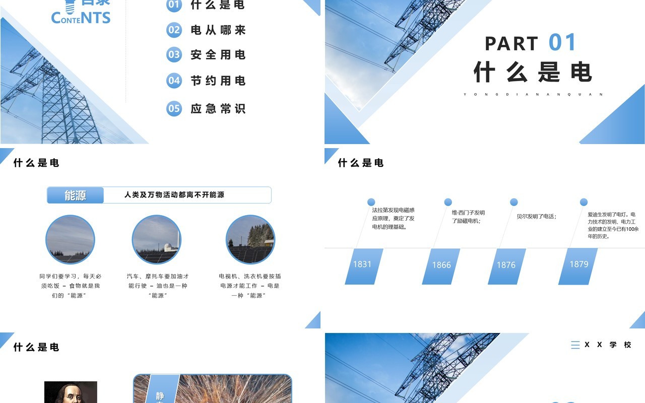 蓝色商务风用电安全知识科普PPT模版