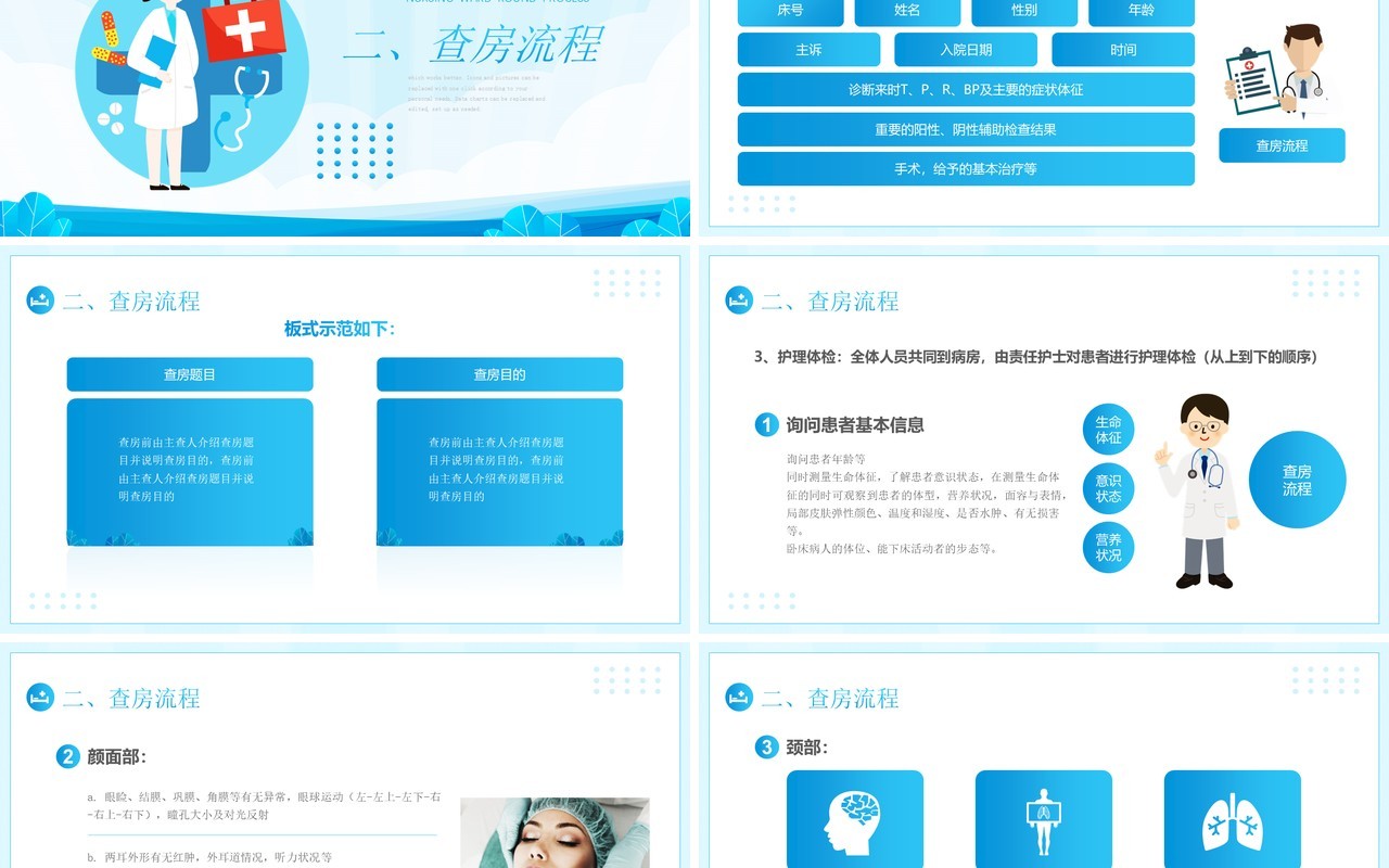 蓝色简约风医疗护理查房动态PPT模板