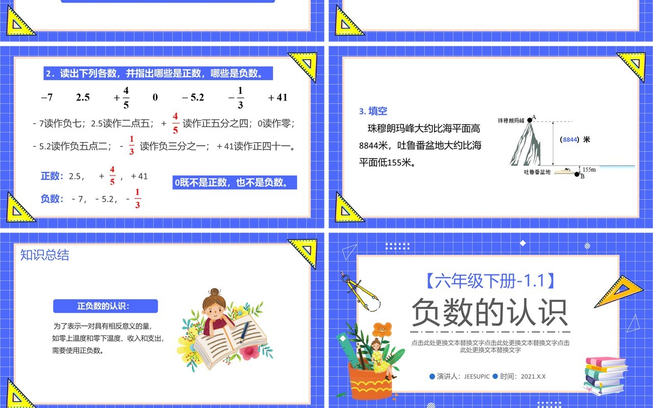 部编版六年级数学下册负数的认识课件PPT模板