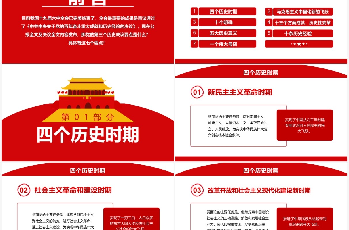 红色简约第三个历史决议学什么怎么学PPT模板