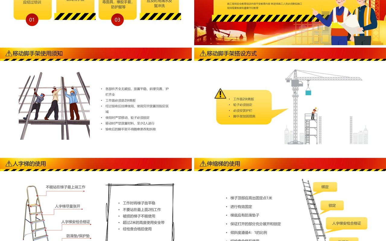 红色卡通风施工现场安全培训PPT模板