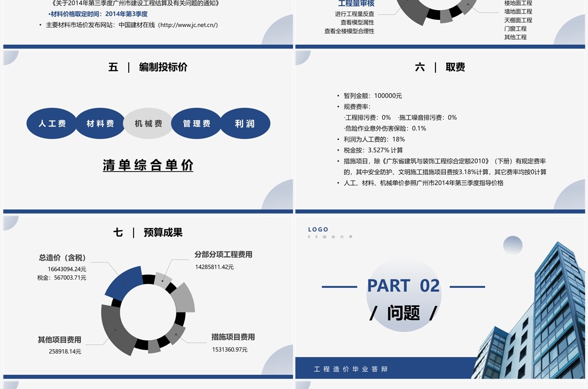 蓝色工程造价毕业答辩PPT模板